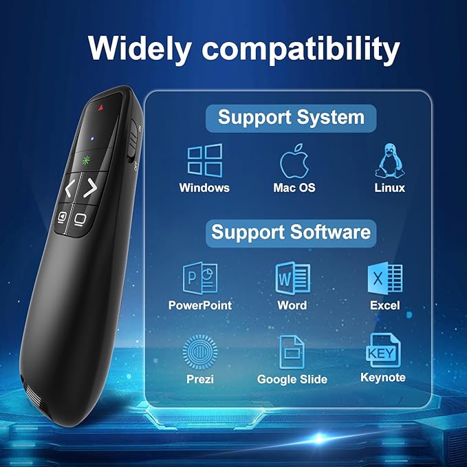 Presentation Clicker for PowerPoint, Wireless Presenter Remote Green Laser Pointer Computer Clickers, USB A Project Power Point PPT Clicker for Mac Laptop Office, Slideshow Google Slide Advancer