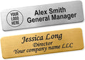 Custom Engraved ID Name Tag Badges Identification Personalized with Text & Logos, Metal Name for Clothing with Pin or Magnetic Backing Plates for Business and Employees (Text with Logo)