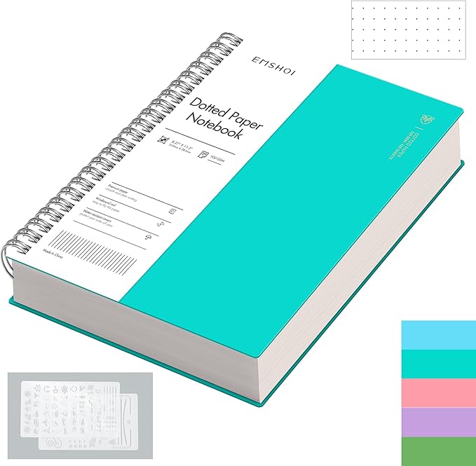 EMSHOI A4 Spiral Dotted Notebook, 11.2”x8.27” 300 Pages Bullet Dot Grid Journal, 100gsm Thick Paper, Waterproof Softcover with Twin-Wire Binding for School, Work, Writing, Light Blue