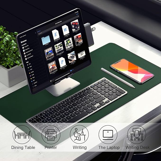 Leather Desk Pad Protector, Desk Mat, Large Mouse Pad, Non-Slip Desk Blotter, Office Laptop Desk Pad, PU Leather Desk Writing Pad for Office and Home (Blackish Green, 31.5" x 15.7")