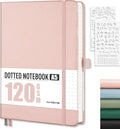 AHGXG Bullet Dotted Journal - Dot Grid Notebook Journal, 120 GSM Thick Acid-Free Paper, A5 Dotted Notebook 160 Pages, Leather Hardcover, Inner Pocket, Journal Stencil, 5.7'' × 8.3'' - Rose Gold