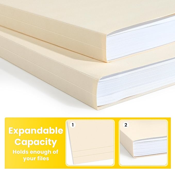 SUNEE Manilla Folders Letter Size (8.5 x 11 inches), 250 Per Box, 1/3 Cut Tab for Easy Labeling and Organization, Durable Standard Paper for Home, Office, School Filing