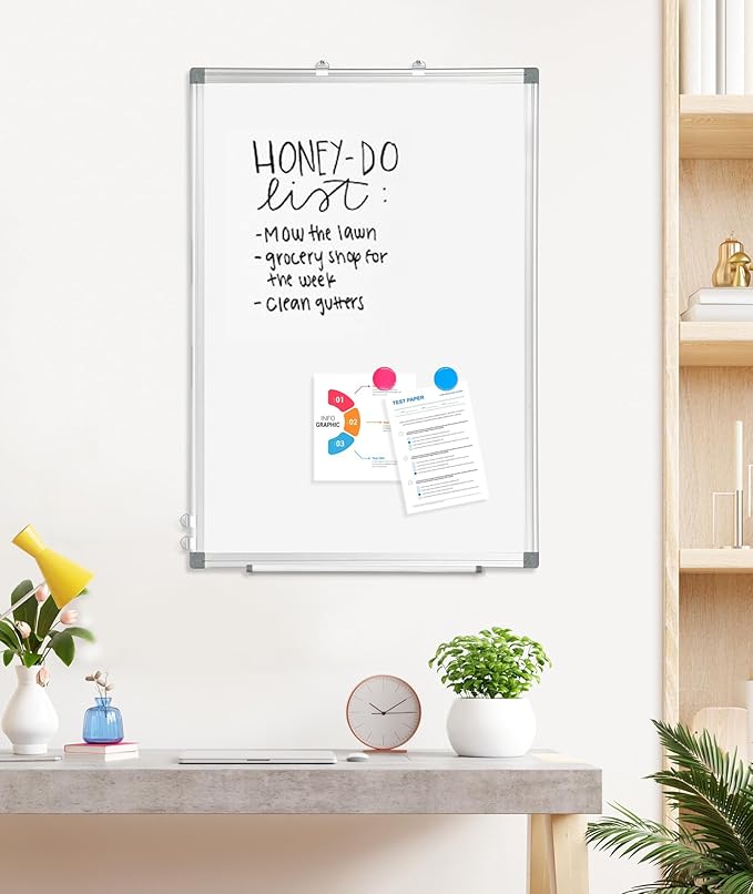AMUSIGHT 2 Pack Double-Sided Magnetic Whiteboard, 48" x 36" Dry Erase Board, Aluminum Frame White Board for Wall, Hanging Mounting White Board Dry Erase Marker Board for Office, School, Home