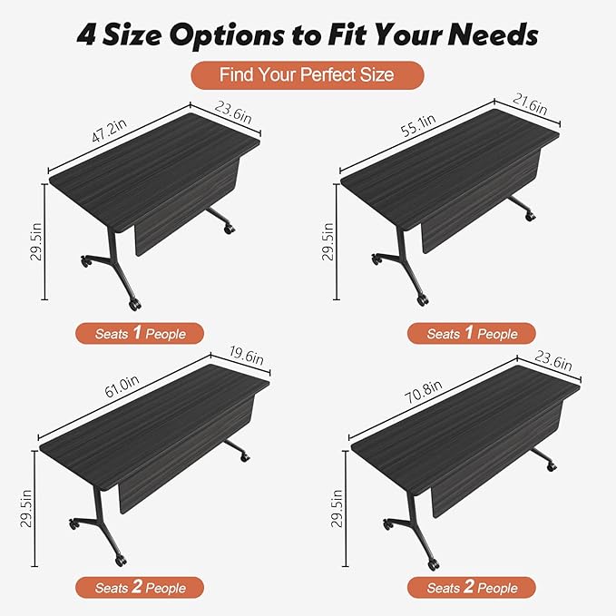 Goakwwuz Conference Room Table, Folding Conference Tables,Thicken Grey Tabletop,Flip Top Wooden Seminar Meeting Room Table for Conference Room Offices (6, BlackWoodGrain, 47.2“)