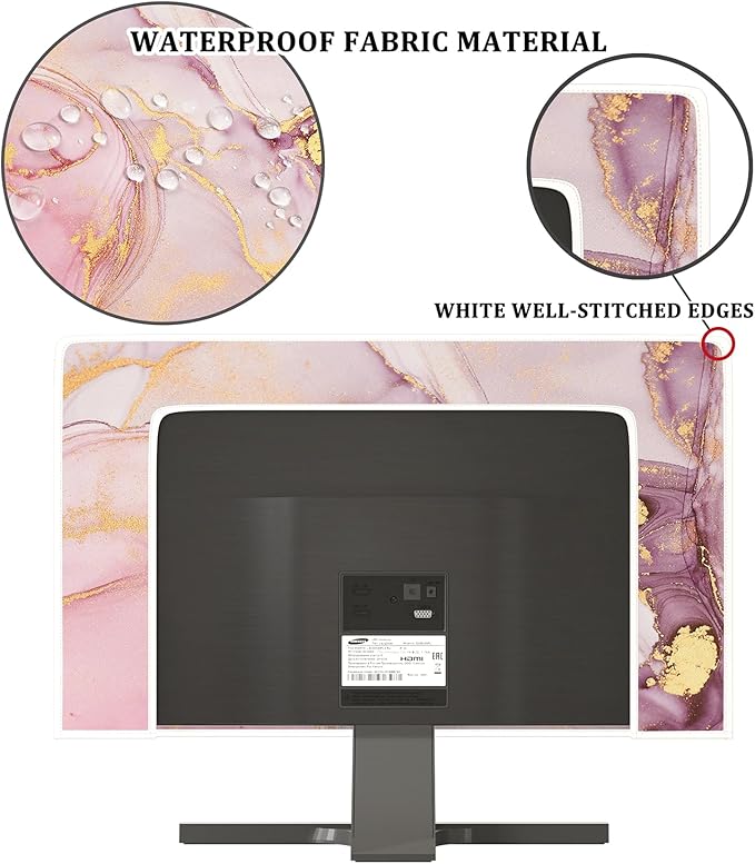 Baocicco Pink Gold Marble Waterproof Screen TV Cover 75 Inch Decorative Modern Television Cover for Home TV Screen Texture Dust Proof Monitor Covers for Television Screen LED LCD OLED TVs