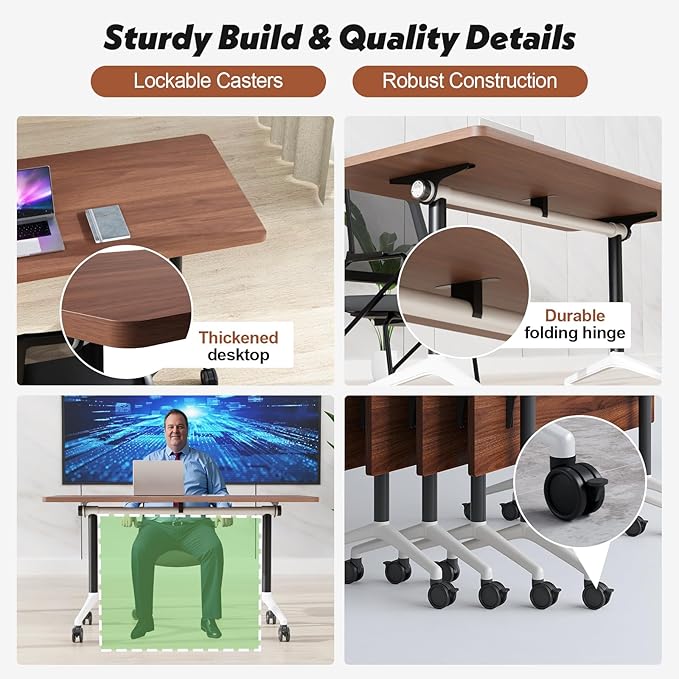 Goakwwuz Conference Room Table, Folding Conference Tables,Thicken Grey Tabletop,Flip Top Wooden Seminar Meeting Room Table for Conference Room Offices (10, Walnut, 61.0“)