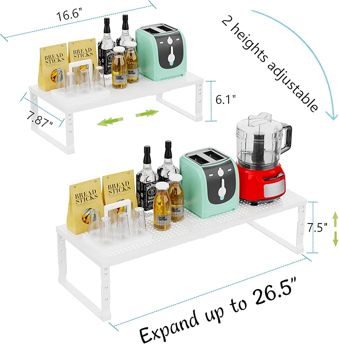 Jojocross Expandable Adjustable Stackable Kitchen Organizer, Spice Rack,Metal Pantry Storage Shelves Racks,Counter Shelf for Cabinets, Countertop, Cupboard (3 Packs/Medium/White)