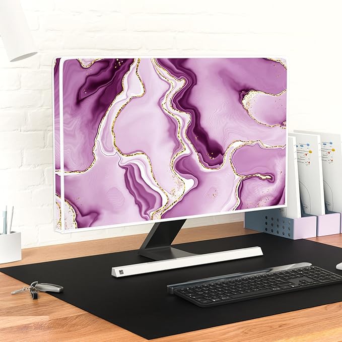 Baocicco Violet Gold Marble Waterproof Weatherproof and Dust-Proof TV Screen Cover 37, 38, 39 Inch for Home Office Creative TV Covers for TVs Screen Anti-Static Dustproof Protective