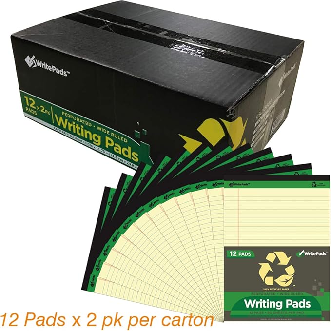 KAISA Legal Pad Writing Pads, 5"x8" Legal Ruled, 8.5"x11.75" Wide Ruled, 56GSM Paper Notepads, 12pads (Canary 24pad, 8.5x11.75inch)