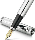 BEILUNER Silver Fountain Pen,Stunning Luxury Pens with Bright Silver Chrome, Gorgeous 24K Gilded Nib(Fine),Gift Pen Set for Men&Women -Ink Converter-Elegant, Professional, Nice Pen for Writing