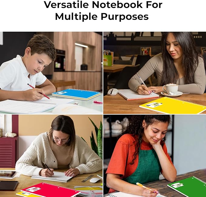 Rosmonde 3 Subject Notebook College Ruled, 6 Pack, 150 Sheets(300 Pages), No-Bleed Paper, 3 Hole Punched, 8x10-1/2, 3 Subject Spiral Notebook for School, Home & Office, Assorted Colors