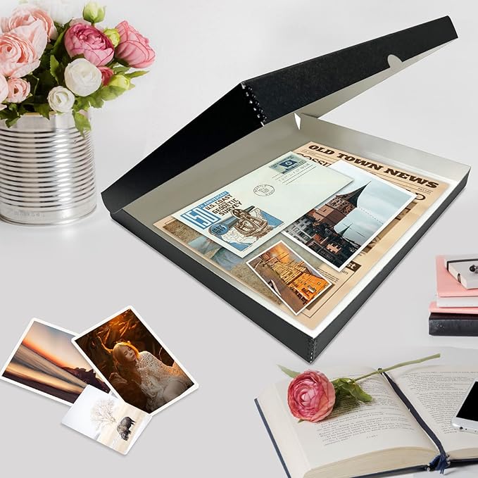 Lineco Clamshell Folio Storage Box, 16.5" x 20.5" x 1.75" Prints, Metal Edge Archival Boxboard, Color: Black