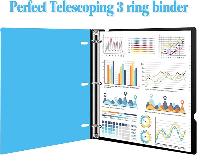 INFUN Telescoping 3 Ring Binder, Portable Plastic 0.75 inch 3 Ring Binder with Telescoping Spine and Foldable Front Cover Holds 8.5" x 11" Paper for School,Office and Homes-Blue
