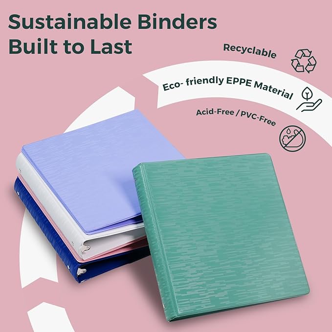 POPRUN 3 Ring Binder 1 Inch, PVC-Free, Holds 175 Sheets of 8.5 x 11 Paper, Extra Durable Organizer with 2 Pockets for School & Office, Heavy-Duty, 2 Pack, Prussian Blue