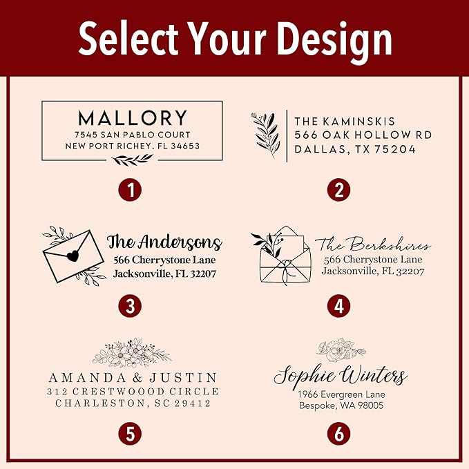 Custom Floral Address Stamp | Choose from 12 Designs | Multiple Ink Color Options | Envelope Return Address Stamp for Couple or Family (Design 12, Extra Large)