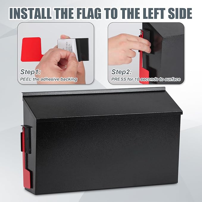 KYODOLED Wall Mount Mailboxes for Outside with Flag and Number Stickers, Galvanized Steel Rust-Proof Metal Post Box, Large Capacity Mail Box for House,15.7"x9.9"x4.9" Black