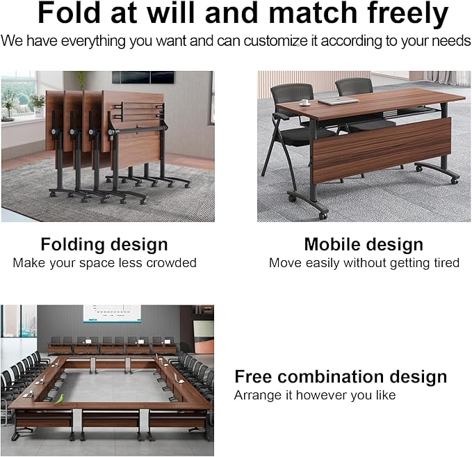 Conference Table,Folding Conference Room Tables Modern Folding Training Table with Flip Top,Mobile Conference Table with Four Locking Wheels,Executive Desk for Meeting Room,Office(2pack 120 * 60 * 75)