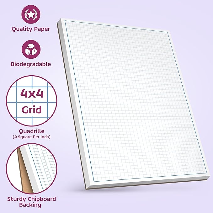 Graph Paper Pad for Blueprint Drawings, Drafting, Engineering Drawing, and Planning - Graph Paper 8.5x11 Blueprint Quadrille Grid Paper Pads with Blue Lines, High Brightness 50 Sheets (5-Pack)