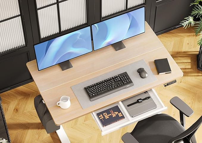 Claiks Standing Desk with Drawers, 48x24 Inch Stand Up Electric Adjustable Height Sit Stand Desk for Computer Workstation, Natural