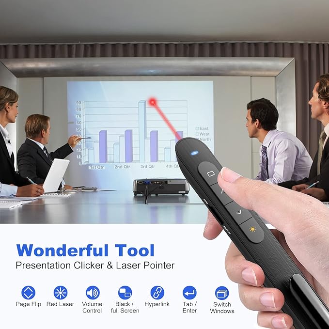 Presentation Clicker PowerPoint Clicker with Red Light, Wireless Presenter Remote Slide Clicker for Powerpoint Presentations for Mac, Keynote, Computer, Laptop
