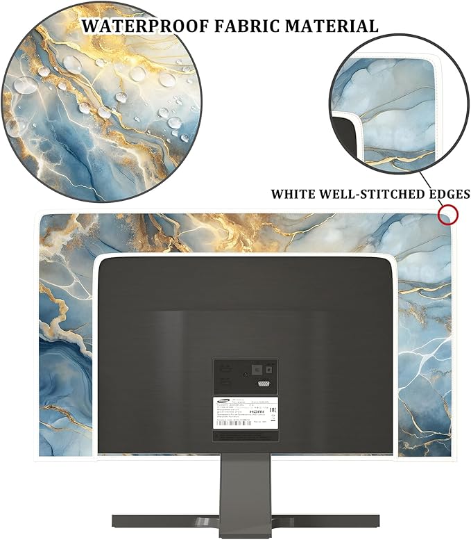 Baocicco Gold Blue Waterproof Screen TV Cover 32 Inch Modern Full Body Covers for Television Screen Panel Case TV Sleeve Compatible with Television LCD LED PC, Desktop and Home TV