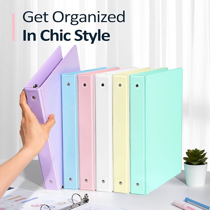 BinderX Extra Durable 3 Ring Binder, Round Ring 2 Inch Binders, Fits 450 Sheets of 8.5x11 Paper, Customizable View Cover with Inside Pockets, Cute 2" Binder, School Supplies for Girl, Lavender Purple
