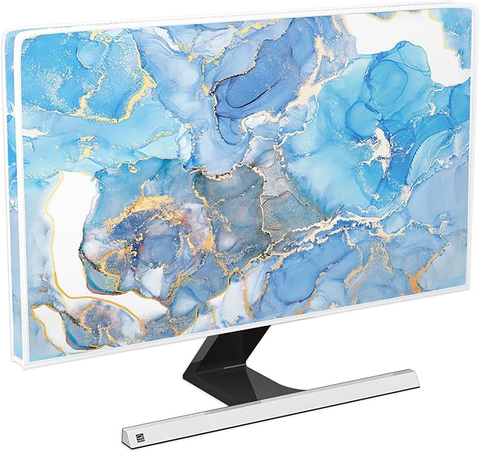 Baocicco Baby Blue Gold Marble Waterproof Screen TV Cover 32 Inch Modern Television Accessories Laptop TV LCD Fashion Weatherproof Screen TV Decorations for Tablet LED LCD OLED TVs