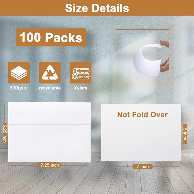 Silunkia 100 Packs White Single Panel Blank Cards and Envelopes 5 x 7 Heavy Flat Cardstock and A7 Envelopes Self Seal for Wedding Invitations, Party, DIY Greeting Cards, Graduations, Baby Shower