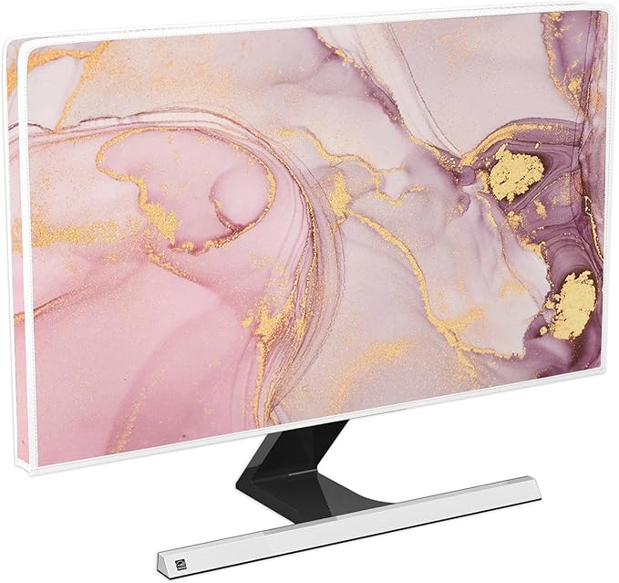 Baocicco Pink Gold Marble Waterproof Screen TV Cover 45, 46, 47, 48 Inch Decorative Modern Television Cover for Home TV Screen Texture Dust Proof Monitor Covers for Television Screen LED LCD OLED TVs