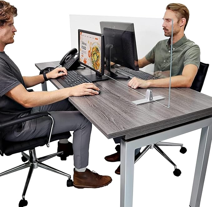 OBEX Acrylic Free Standing Screen, Divider for Desk Privacy Home & Office Partitions for Table Top Workstation, Portable Cubicle Panel for Work, 24" x 36", Clear