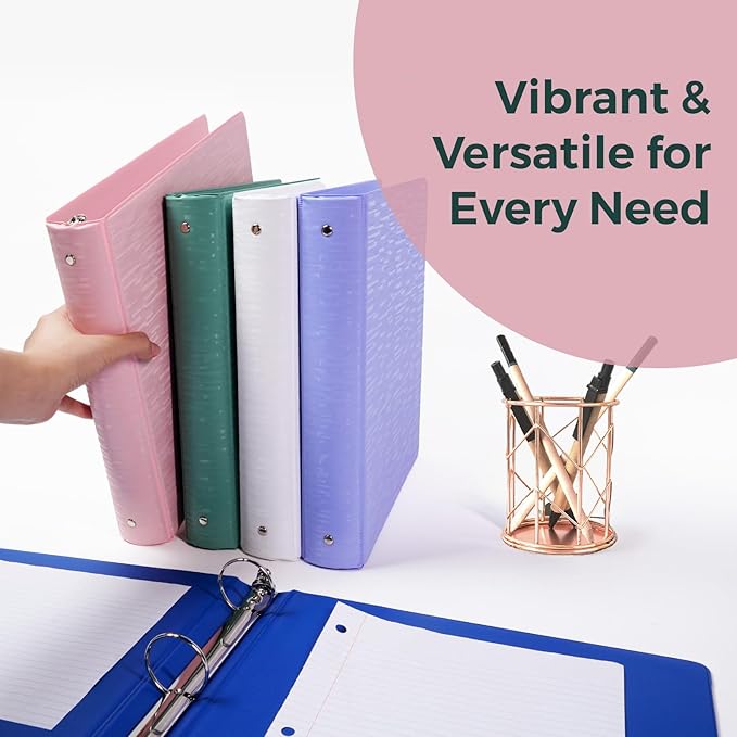 POPRUN 3 Ring Binder 1.5 Inch, PVC-Free, Holds 325 Sheets of 8.5 x 11 Paper, Extra Durable Organizer with 2 Pockets for School & Office, Heavy-Duty, 4 Pack, Pink