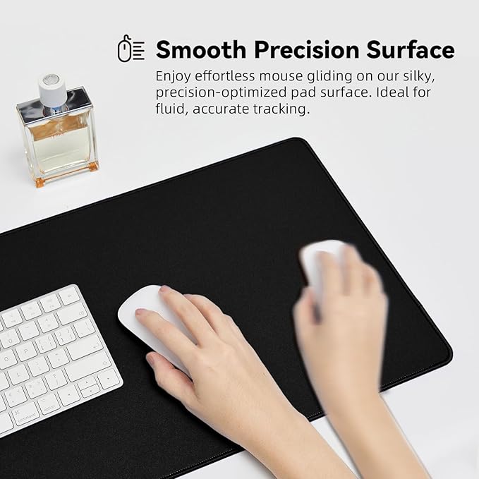 Reniteco Waterproof Large Gaming Mouse Pad with Durable Stitched Edges, Non-Slip Rubber Base, Grainy Jacquard Mouse Mat Desk Pad for Home Office Gaming, 35.4''x15.7''x0.12'', Matte Black