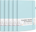 feela 5 Pack Notebooks Journals Bulk, Hardcover Notebook Classic Ruled Lined Journals with Pen Holder for Women Girls School Business Supplies, with 5 Black Pens, 120 GSM, 5.1”x8.3”, A5,Sky Blue
