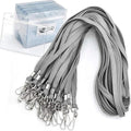 Name Tags Gray Lanyards/Badge Holder Pairs Woven Round Lanyard & Horizontal Sealable Waterproof Clear Plastic ID Card Lanyards with id Holder Name Badges (Gray, 50 Pack)