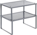 SONGMICS Spice Racks, Set of 2 Metal Cabinet Shelf Organizers, Countertop Organizers, Shelf Risers, Stackable, Expandable, Silver UKCS01SV
