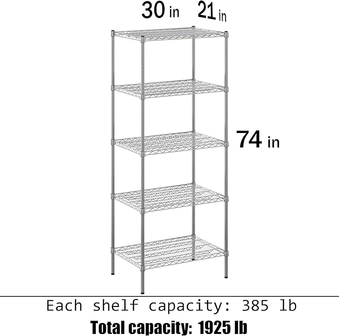 Regal Altair 21" Deep x 30" Wide x 74" Height Wire Shelving Kit | 5-Tier | NSF Commercial Storage Rack Unit