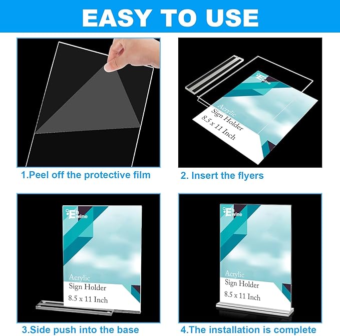 EHWINE Acrylic Sign Holder 8.5 x 11, 18 Pack Double-Sided Stand up Table Top Sign Holders, Clear Acrylic Picture Frame Menu Flyer Paper Holder Display Stand for Office Business Store Wedding Party