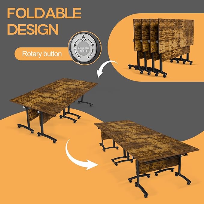 Folding Conference Table 4ft 5ft, Foldable Office Meeting Desk for 6 People, Multiple Sizes Colors Mobile Conference Room Table for Training Room School Business Furniture (4, Brown, 47in)
