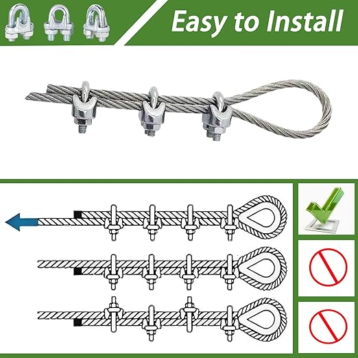 200 PCS 1/8 Inch Wire Rope Clamps, M3 Heavy Duty Galvanized Wire Cable Clamps for Tent Ropes, Boat, Clotheslines, U-Bolt Saddle Fasteners for Secure Connections