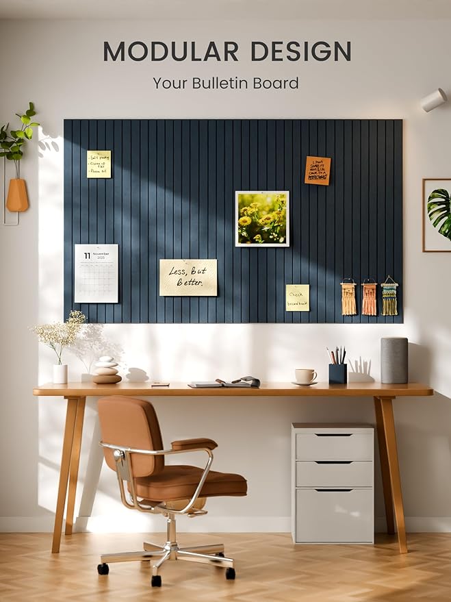 Bumusty Large Cork Board Alternative-36 x24 Felt Bulletin Board Tiles, with 30 Pushpins, 40 Adhesive Tabs, 6-Pack Slat Wall Paneling, Cork Boards for Office Push Pin Board Felt Board-Navy