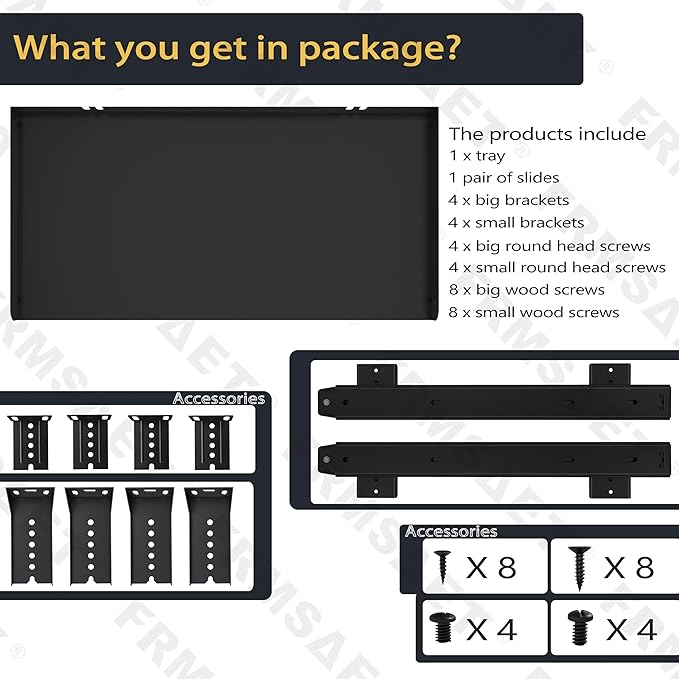 FRMSAET Under Desk Keyboard Tray Heavy-Duty All-Metal Material 20/24/30 inches Platform Computer Drawer Organizer Home Office Kitchen Bedroom Garage Storage Tool - Easy to Install.(20 inches, Black)
