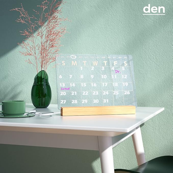 Light Up Clear Dry Erase Calendar 13 x 9 inch with 5 Markers, Acrylic Lighting Markable Calendar Board Agenda for Bedroom/Office/Home/Kitchen