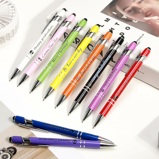 ENOMY Personalized Pens Bulk Free Engraved with Logo/Name/Message Black Ink Custom Pens Customized Stylus Ballpoint Pens Ideal Gifts for Business Anniversary (200)