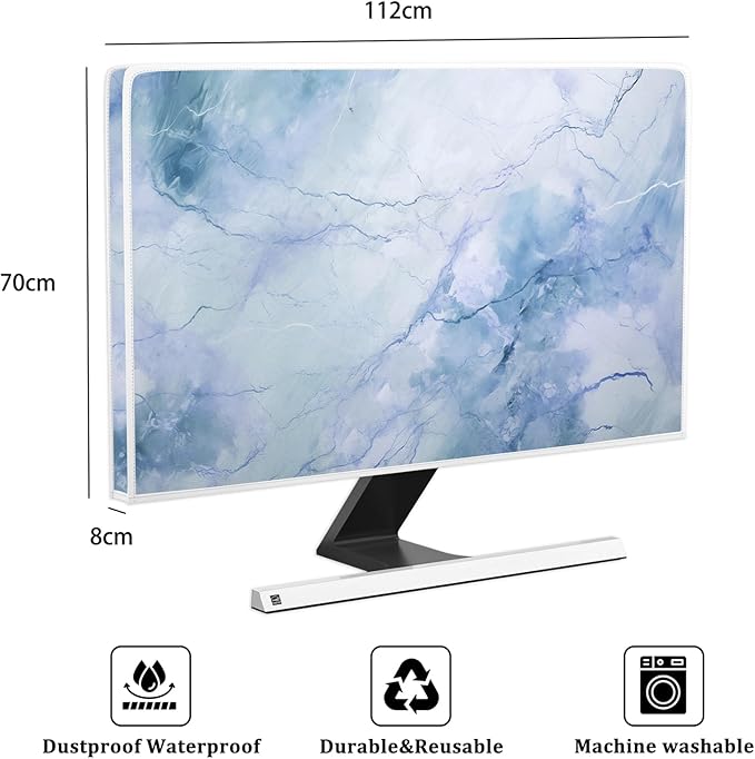 Baocicco Fashion Haze Blue Marble Screen TV Cover Cover 45, 46, 47, 48 Inch Waterproof Full Body Covers for TV Display Screen Weatherproof Television Sleeve Compatible with Television LED LCD OLED TV