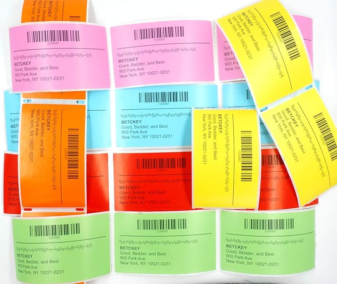 BETCKEY - 3" x 1" UPC Barcode & Address Labels Compatible with Zebra & Rollo Label Printer,Premium Adhesive & Perforated[Orange, 6 Rolls, 8250 Labels]