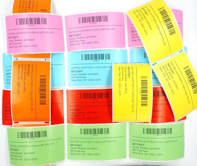 BETCKEY - 2" x 1.5" UPC Barcode & Address Labels Replacement for Zebra & Label Printer,Premium Adhesive & Perforated[Mixed: Light Blue + Red + Green + Pink + Orange + Yellow, 6 Rolls, 6000 Labels]