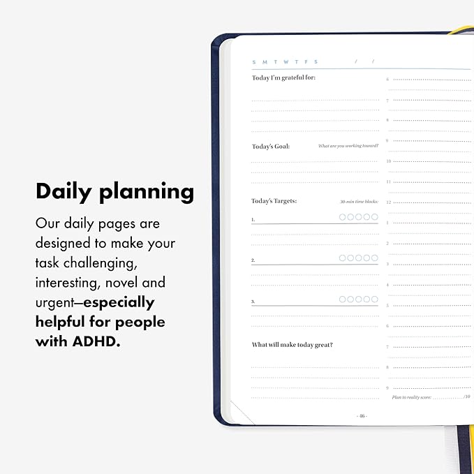 BestSelf 13-Week Self Journal & Goal Planner – Undated Daily ADHD-Friendly Journal for Men & Women | Productivity, Gratitude, Reflection & Habit Tracker | 2026 Life Organizer with Prompts, Black