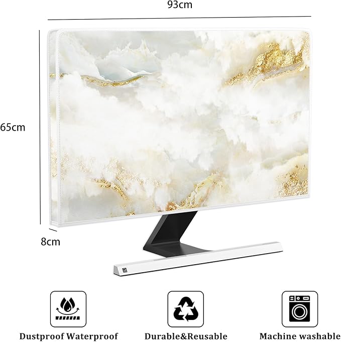 Baocicco White Gold Waterproof TV Display Screen Cover with Abstract Texture Marble Design 37, 38, 39 Inch Television Covers Sleeve Compatible with LCD LED PC Desktop and Home Hanging TV
