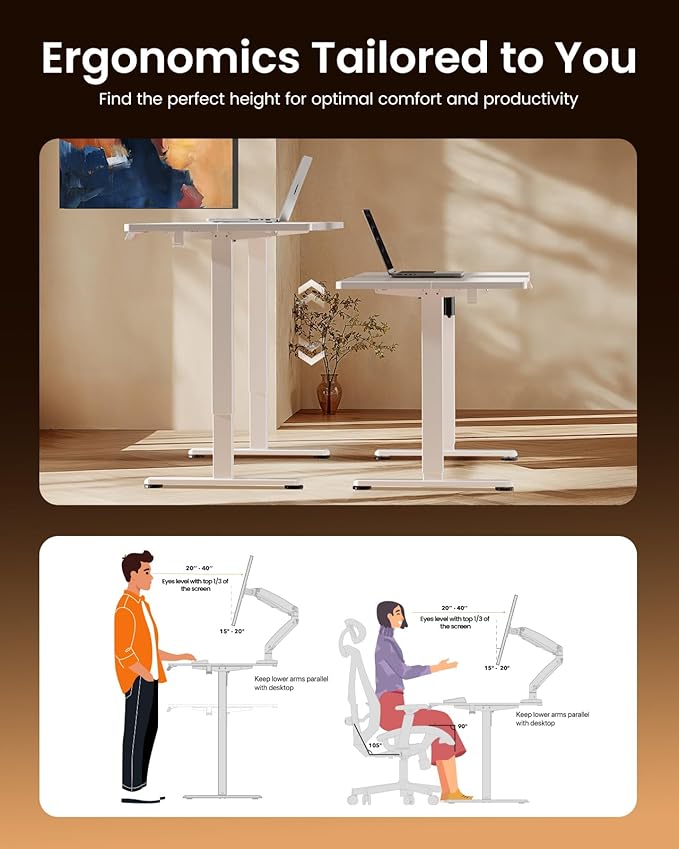 ErGear Height Adjustable Electric Standing Desk, 55 x 28 Inches Sit Stand up Desk, Large Memory Computer Home Office Desk with Two-Piece Desktop (White)