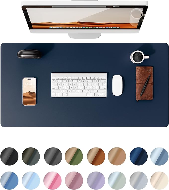 YSAGi Leather Desk Protector, Office Mat, Large Mouse Mat, Non-Slip PU Leather Blotter, Laptop Desk Mat, Waterproof Writing Pad for Office and Home (Dark Blue, 23.6" x 13.8")